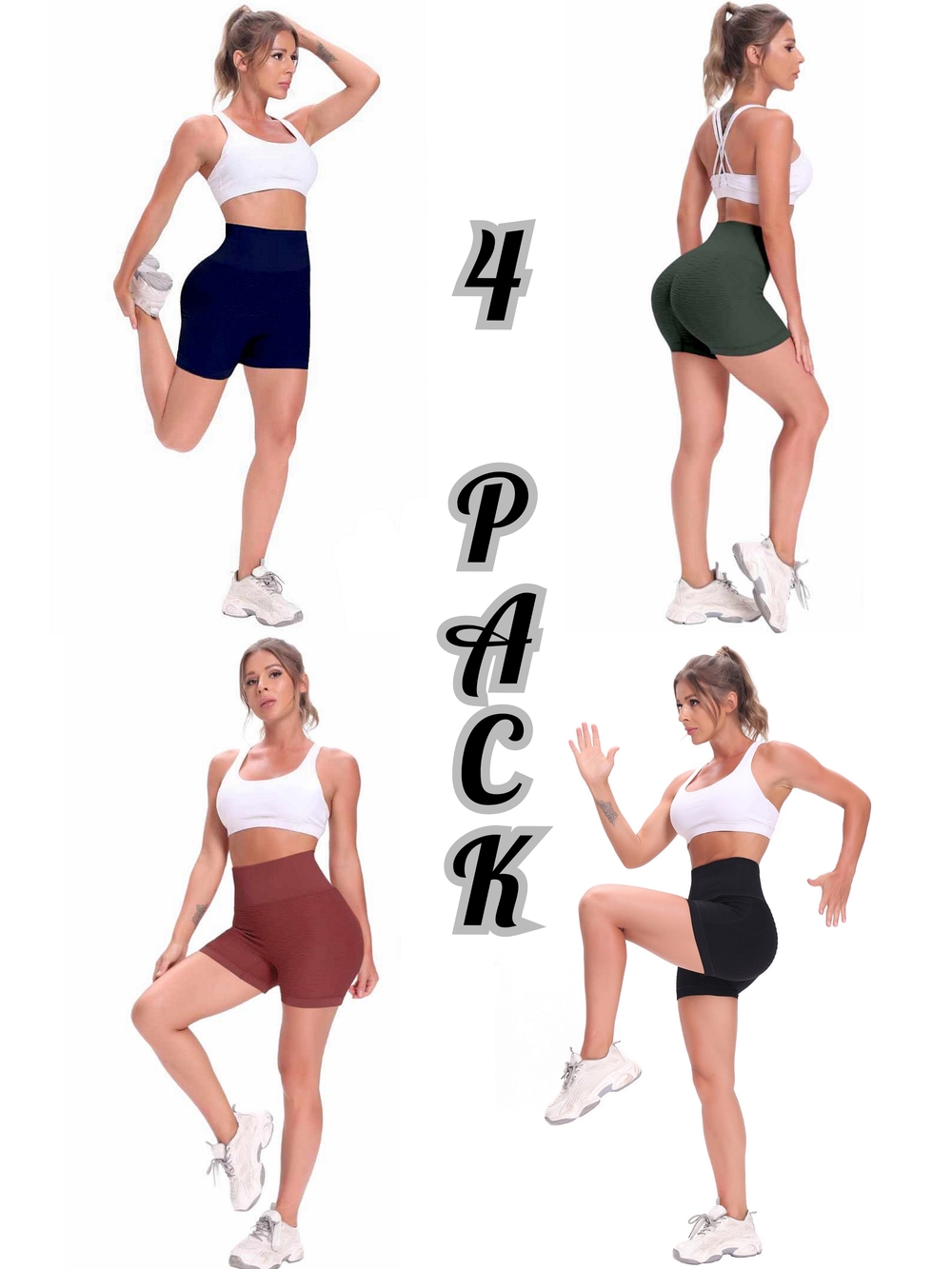 4 Women's High Waisted Scunch Shorts